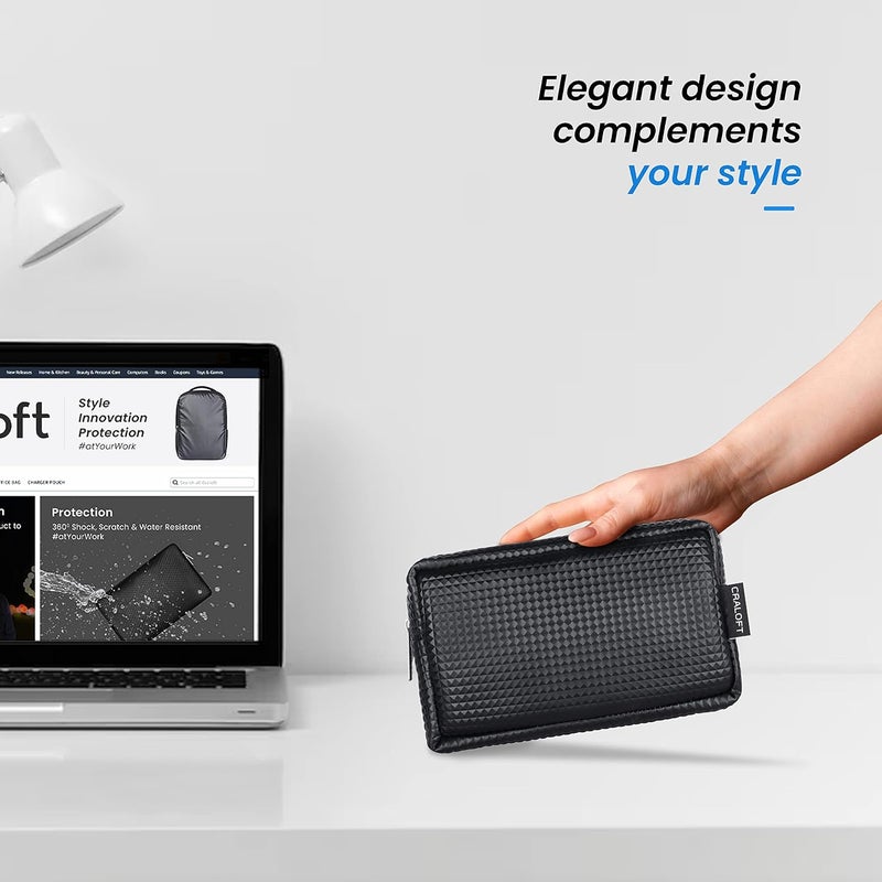 CRALOFT Store Laptop Charger Pouch/Travel Organizer Pouch for Cables/Hard Disk/Charger (PVC Sponge Leather-Black-Pack of 2) - Image 3