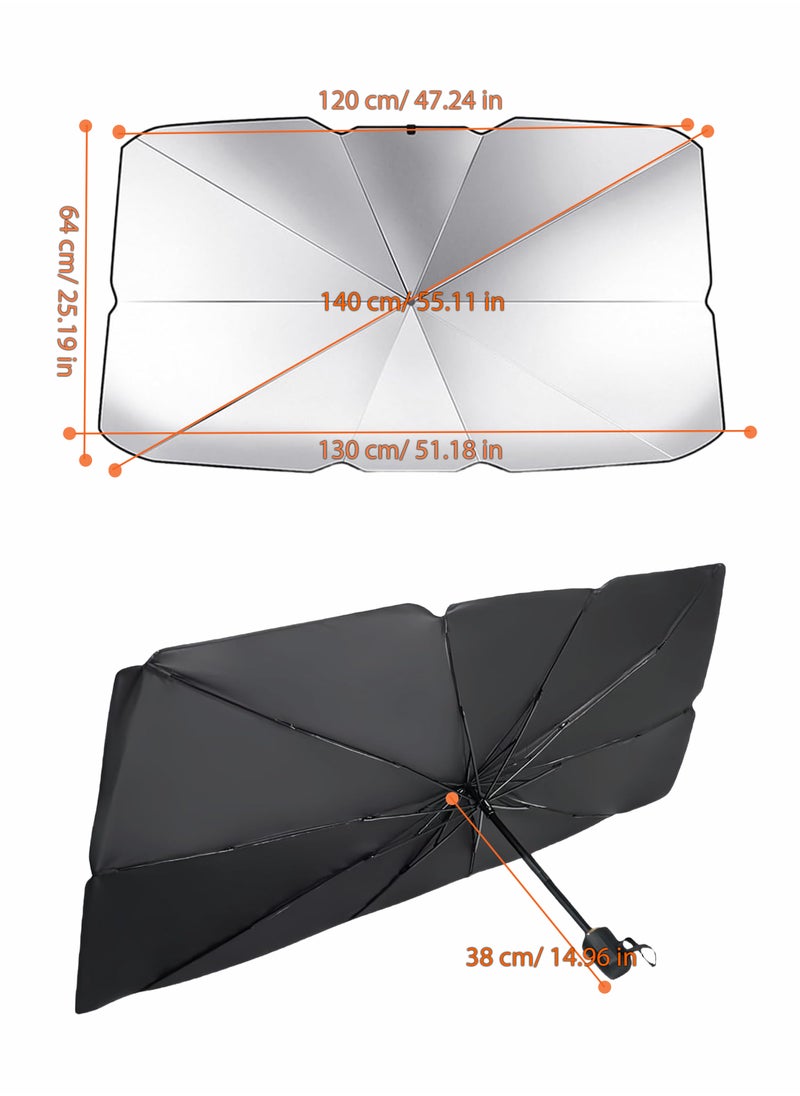 Toshionics - Car Windshield Sun Shade Umbrella Foldable UV Protection Sun Visor Heat Insulation Reflector Durable and Lightweight Sunshade with Leather Case/Pouch Foldable Windshield Co Easy to Use Full Cover Sun Protection for Windshield Compatible with most Vehicles Sedans SUVs Trucks and Vans - Image 1