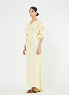 House of Moda Pleated Collar Detail Maxi Dress with Self-Tie Waist by Styli  - Image 3