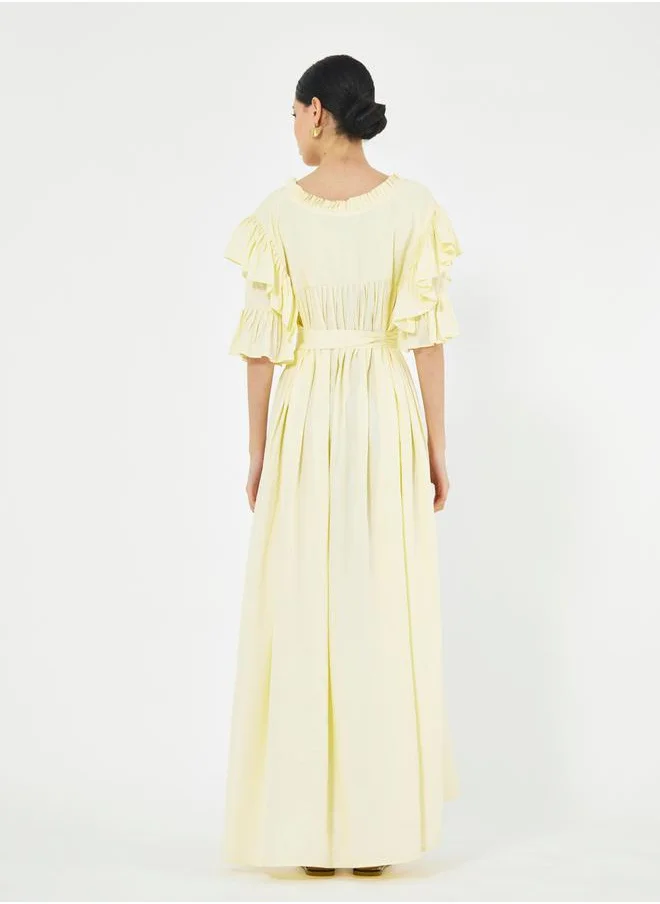 هاوس اوف مودا Pleated Collar Detail Maxi Dress with Self-Tie Waist