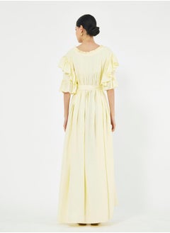 House of Moda Pleated Collar Detail Maxi Dress with Self-Tie Waist by Styli  - Image 2