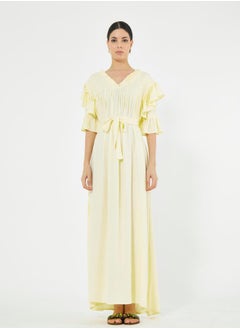 House of Moda Pleated Collar Detail Maxi Dress with Self-Tie Waist by Styli  - Image 4