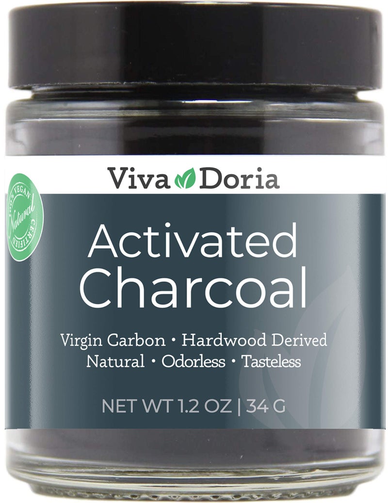 Viva Doria Activated Charcoal Powder Hardwood Derived Food Grade 12 Oz Glass Jar