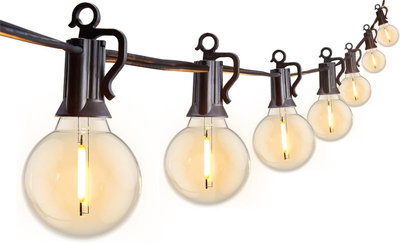 Brightown أضواء خيط خارجية بطول 25 قدم G40 كروية LED مع 13 لمبة إيديسون بلاستيكية (1 احتياطية)، أضواء معلقة مقاومة للماء للحديقة والشرفة والبالكون وزينة الحفلات، قاعدة مقبس E12، سوداء - Image 1