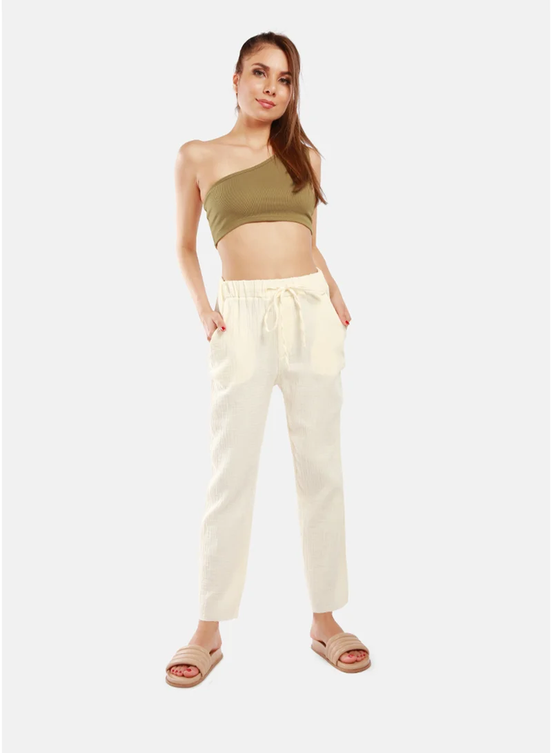 London Rag London Rag Beige Drawstring Narrow Bottom Summer Pants.