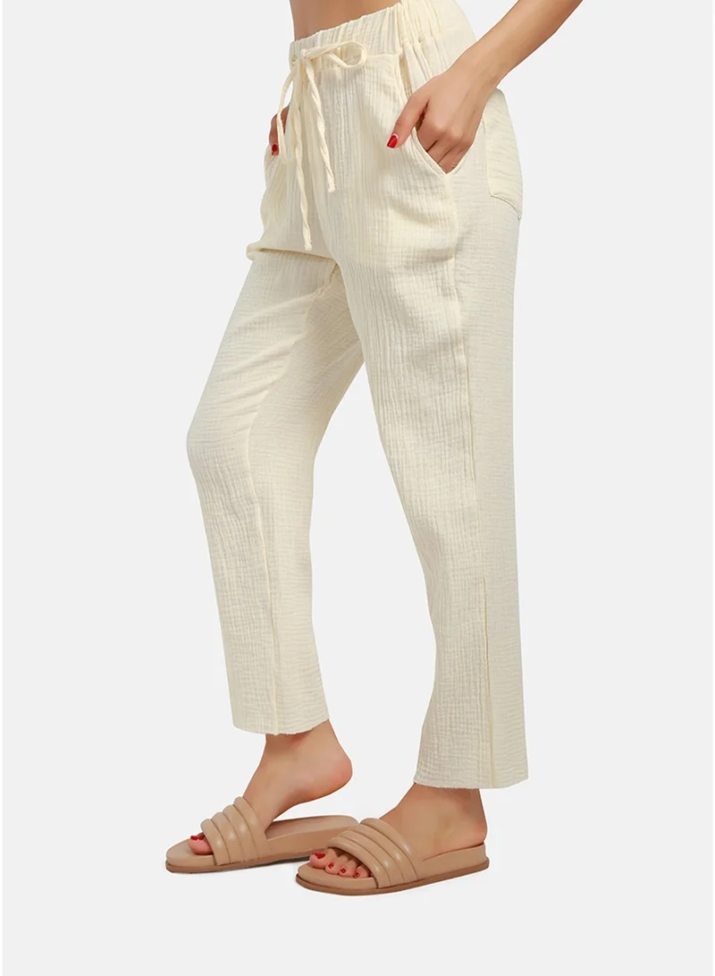 London Rag CL8333_BEIGE London Rag Beige Drawstring Narrow Bottom Summer Pants. for Women | Best Price UAE