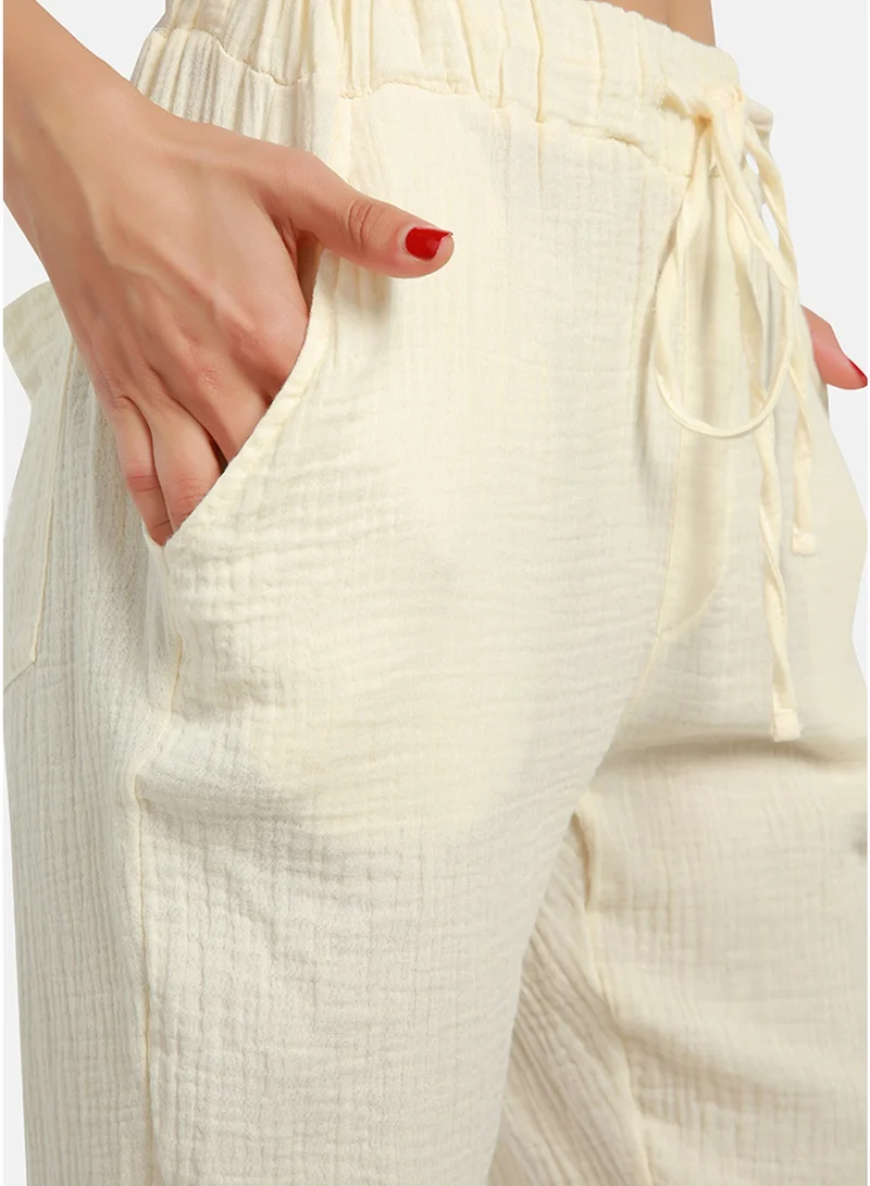 London Rag CL8333_BEIGE London Rag Beige Drawstring Narrow Bottom Summer Pants. for Women | Best Price UAE