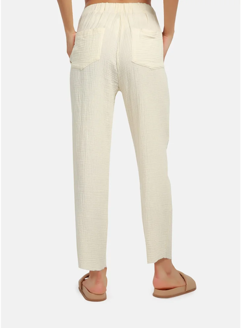 London Rag CL8333_BEIGE London Rag Beige Drawstring Narrow Bottom Summer Pants. for Women | Best Price UAE