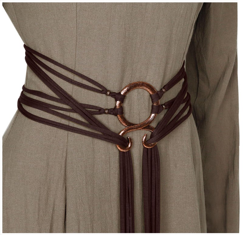L'VOW Viking Troll Cross Belt Women Norse Witch Long Rope Belt for LARP Renaissance Pagan Shaman Medieval Accessory(Brown) - Image 1