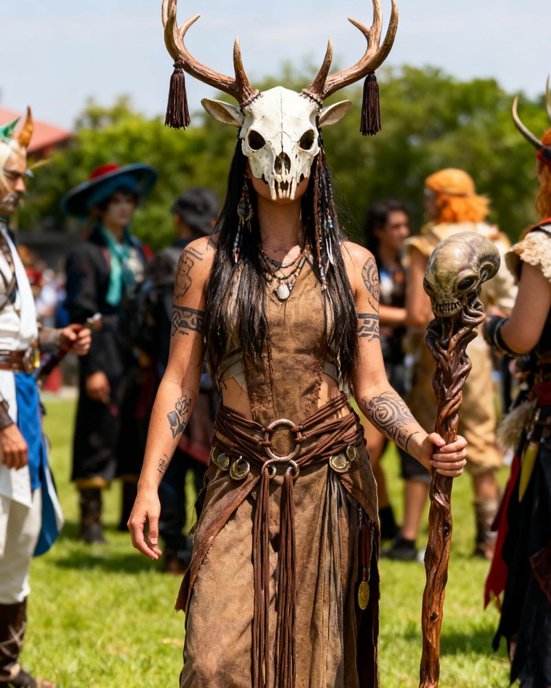 L'VOW Viking Troll Cross Belt Women Norse Witch Long Rope Belt for LARP Renaissance Pagan Shaman Medieval Accessory(Brown) - Image 2