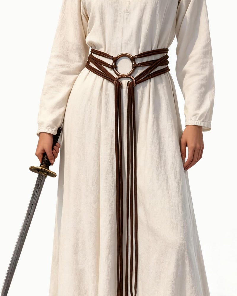 L'VOW Viking Troll Cross Belt Women Norse Witch Long Rope Belt for LARP Renaissance Pagan Shaman Medieval Accessory(Brown) - Image 3