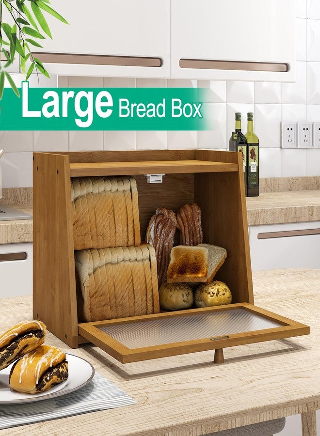 kiplant Bread Box for Kitchen Counter, Large Bamboo Bread Storage Container with Wavy Arcylic Door, Bamboo Wooden Farmhouse Bread Box for Your House (Brown, Medium) - Image 2