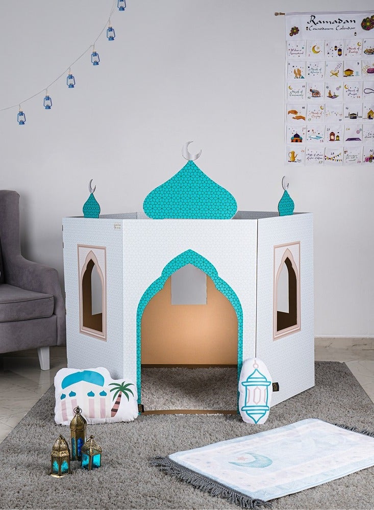 هلالفل بيت لعب داخلي للأطفال من الكرتون على شكل مسجد | لعبة تعليمية سهلة التركيب للأولاد والبنات | بيت لعب من الكرتون على شكل مسجد | ديكور لغرفة الأطفال | هدية عيد ميلاد إسلامية | أسود - أبيض - Image 1