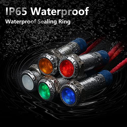 APIELE Indicator Light 6mm 14 Waterproof IP65 Metal Signal Lamp 12V24V ACDC LED Pilot Dash Lamp Red Green Blue Yellow White 5 PCS with 150mm Wire for Car Truck Boat Multicolored - Image 5