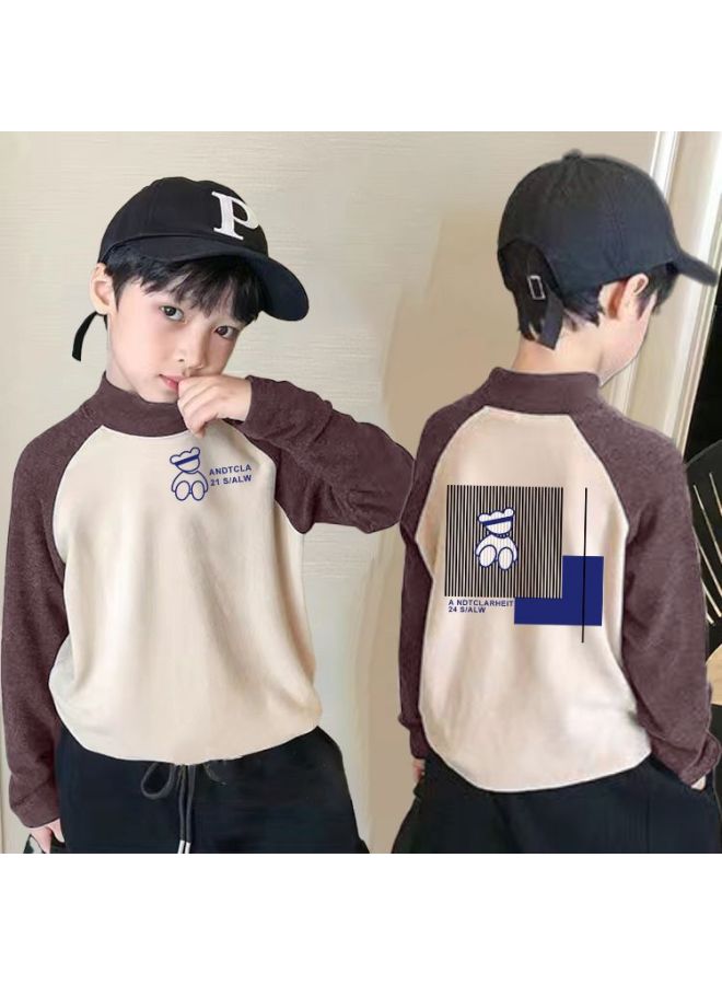 Boys' New Warm Thermal Base Shirt Long-sleeve T-shirt Popular Style For Older Children Stylish Half-high Collar Children's Top