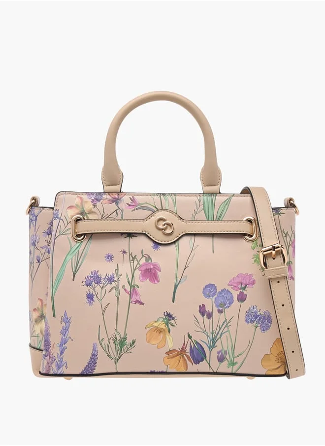 Celeste Women Floral Print Tote Bag with Double Handle and Zip Closure