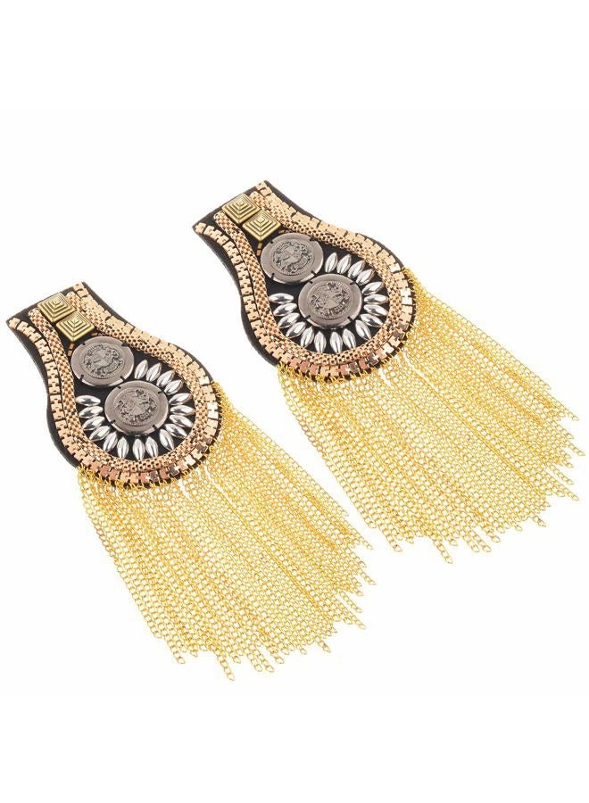 CM Fashion Star Tassel Link Chain Epaulet Shoulder Boards Badge, 1 Pair (Gold Tone(Style 2)) - Image 1