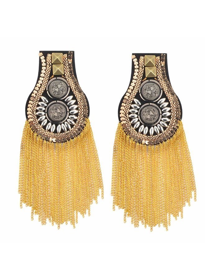 CM Fashion Star Tassel Link Chain Epaulet Shoulder Boards Badge, 1 Pair (Gold Tone(Style 2)) - Image 2