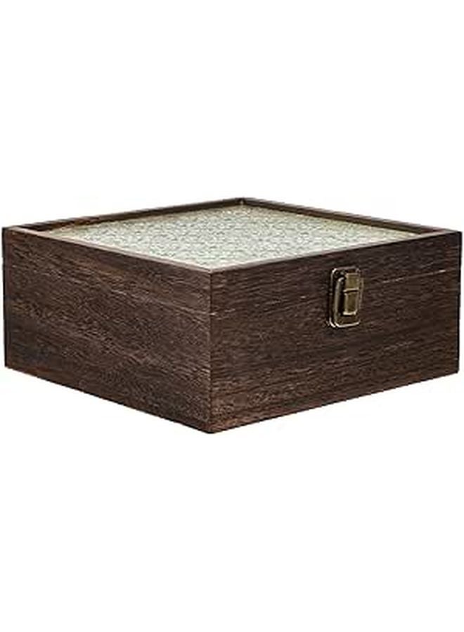 صندوق مجوهرات خشبي بغطاء زجاجي، كلاسيكي مربع مقاس 21.5 × 21.5 × 8 سم، منظف خواتم، علبة عرض - Image 1
