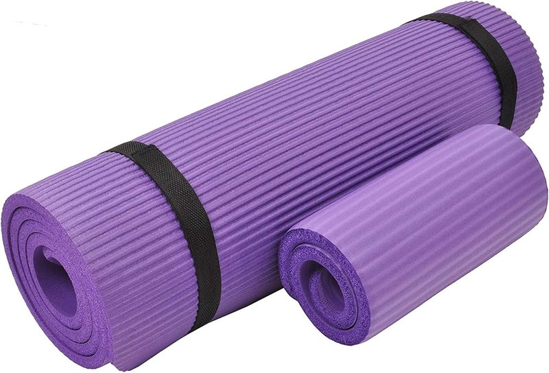 Fitvids حصيرة يوغا ووسادة ركبة من فيتفيدس متعددة الأغراض بسماكة 1/2 بوصة عالية الكثافة ومقاومة للتمزق مع حزام حمل، ألوان متعددة - Image 1