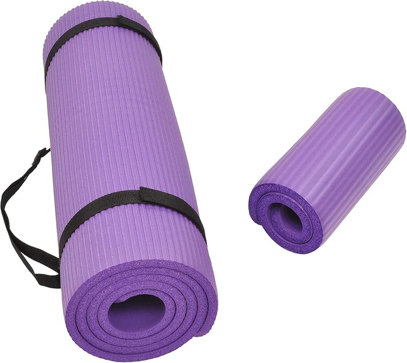 Fitvids حصيرة يوغا ووسادة ركبة من فيتفيدس متعددة الأغراض بسماكة 1/2 بوصة عالية الكثافة ومقاومة للتمزق مع حزام حمل، ألوان متعددة - Image 2