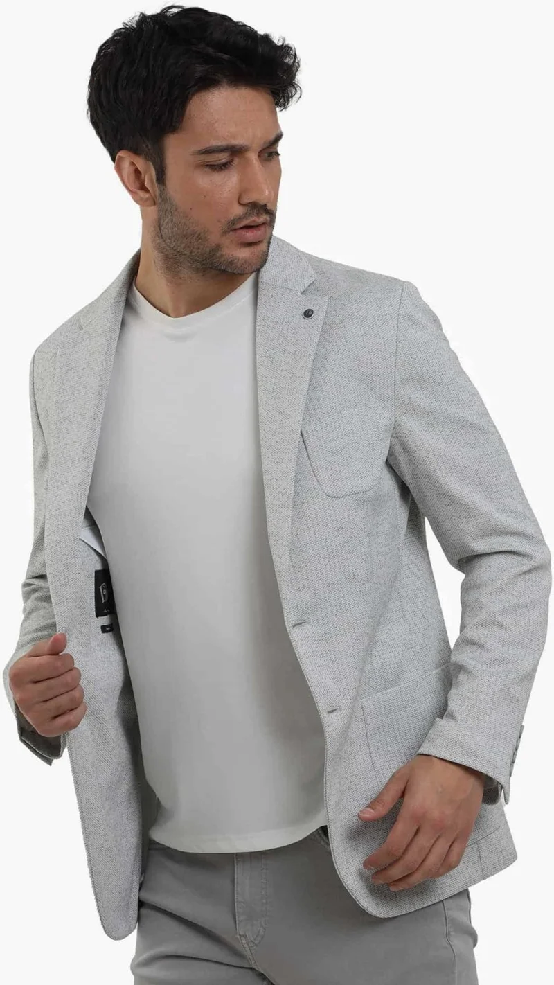 Dufy Khaki Men's Slim Fit Dobby Mono Collar Jacket 104433