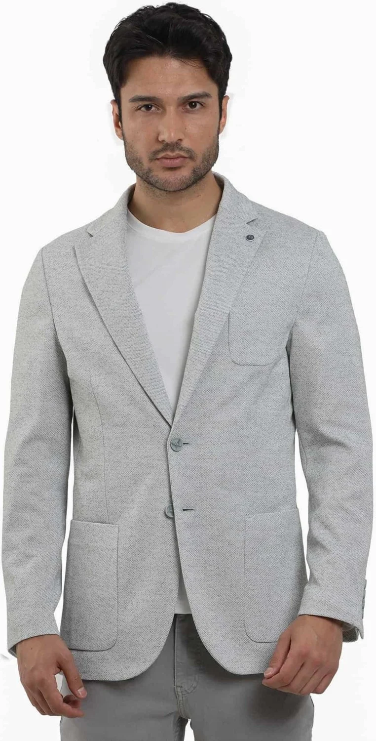 Dufy Khaki Men's Slim Fit Dobby Mono Collar Jacket 104433