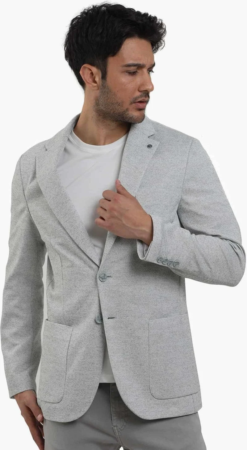 Dufy Khaki Men's Slim Fit Dobby Mono Collar Jacket 104433
