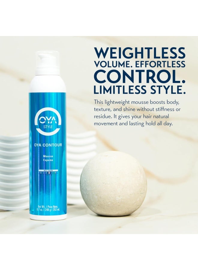 OYA CONTOUR Moisturizing Hair Mousse - Nourishing Volumizing Styling Foam for Curly & Wavy Hair - Defines Curls, Smooths Frizz, Boosts Shine & Bounce - Flexible Hold Salon Quality Styling - 253 ml - Image 4