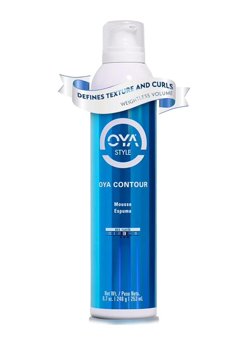 OYA CONTOUR Moisturizing Hair Mousse - Nourishing Volumizing Styling Foam for Curly & Wavy Hair - Defines Curls, Smooths Frizz, Boosts Shine & Bounce - Flexible Hold Salon Quality Styling - 253 ml - Image 1