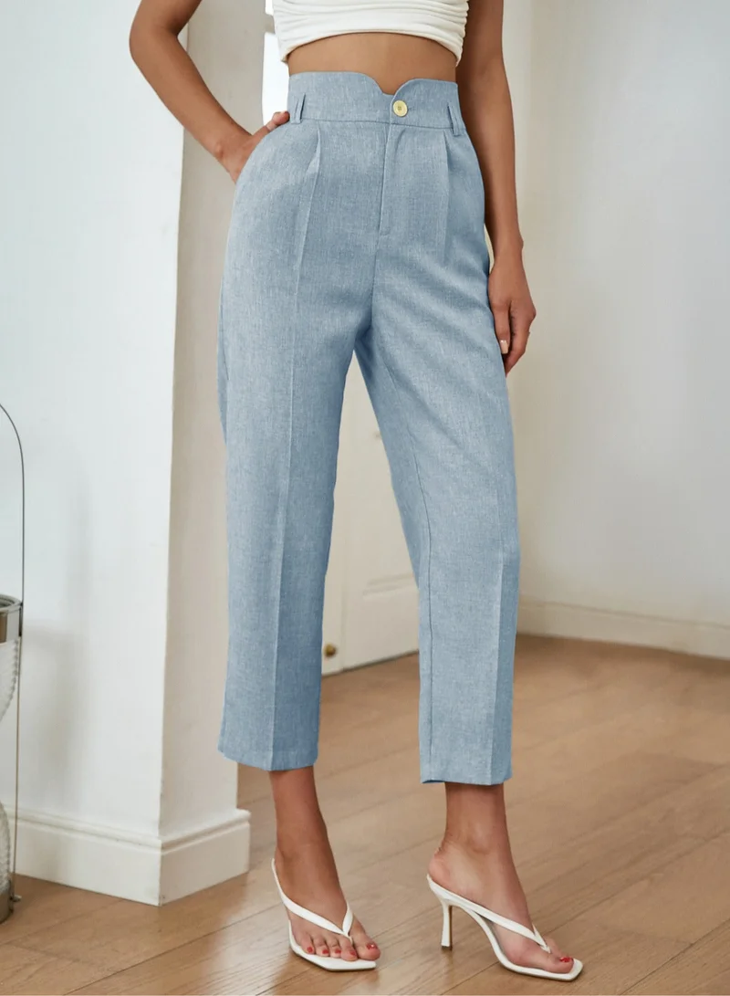 Simplee High Waist V Waistline Slim Fit Cropped Suit Trousers, Straight Leg Cut