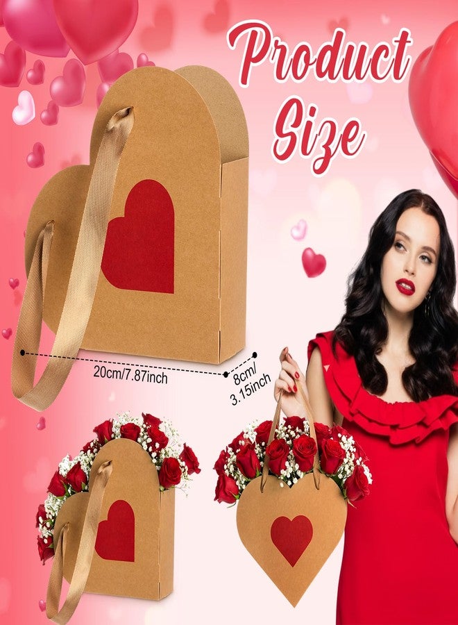 Glenmal 24 Pcs Valentine's Day Heart Shaped Flowers Boxes Kraft Paper Wrap Floral Gift Bag with Handles Bouquet Storage Bucket for Mother's Day, Wedding, Bridal Shower, Engagement Parties - Image 3