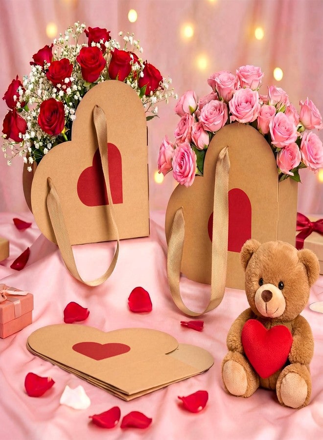 Glenmal 24 Pcs Valentine's Day Heart Shaped Flowers Boxes Kraft Paper Wrap Floral Gift Bag with Handles Bouquet Storage Bucket for Mother's Day, Wedding, Bridal Shower, Engagement Parties - Image 5
