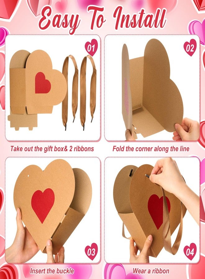 Glenmal 24 Pcs Valentine's Day Heart Shaped Flowers Boxes Kraft Paper Wrap Floral Gift Bag with Handles Bouquet Storage Bucket for Mother's Day, Wedding, Bridal Shower, Engagement Parties - Image 4