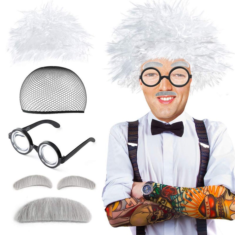 Beelittle Old Man Costume Mad Scientist Wig Set Albert Einstien Ben Benjamin Franklin Grandpa Costume