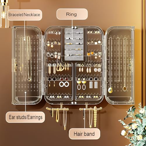 Sooyee Hanging Earrings Organizer HolderCan Accommodate Rings Necklaces EarringsPlastic Wall Earring Hanger Display for Women GirlsClearNoDrill - Image 3