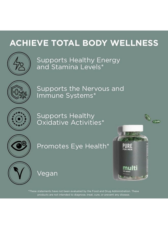 Pure for Men Multivitamin Supplement | Energy, Mood Support, Strong Bones, Antioxidants, Minerals | Vitamins A, B, C, D, Magnesium, Calcium | 42 Fruit & Vegetable Proprietary Blend | 120 Vegan Tablets - Image 5