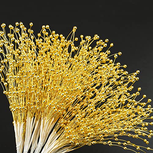 JUXINGDAZYF 100pcs Beaded Stick Bride Wedding Pearl Bouquet Party Decoration (Gold) - Image 1