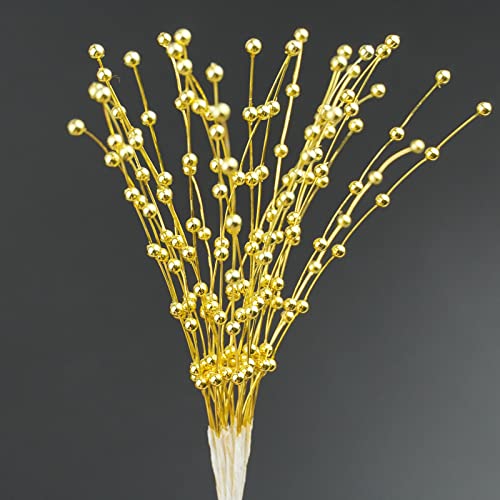 JUXINGDAZYF 100pcs Beaded Stick Bride Wedding Pearl Bouquet Party Decoration (Gold) - Image 2