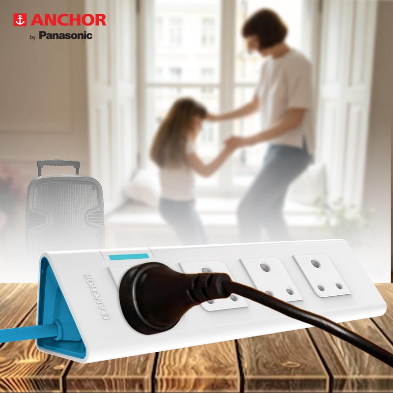 Anchor by panasonic 22061 6A Power Strip 4 Socket Spike Guard with Single Switch (1.5 m, White and Blue) - Image 5