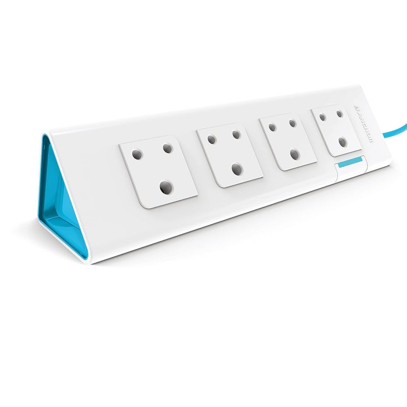 Anchor by panasonic 22061 6A Power Strip 4 Socket Spike Guard with Single Switch (1.5 m, White and Blue) - Image 2
