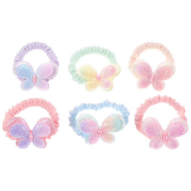 6pcs Toddler Hair Ties: Butterfly Glittering Elastic Hair Bands For Baby Toddler - Baby Accessories For Festival & Daily Wear - Image 4