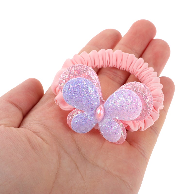 6pcs Toddler Hair Ties: Butterfly Glittering Elastic Hair Bands For Baby Toddler - Baby Accessories For Festival & Daily Wear - Image 2