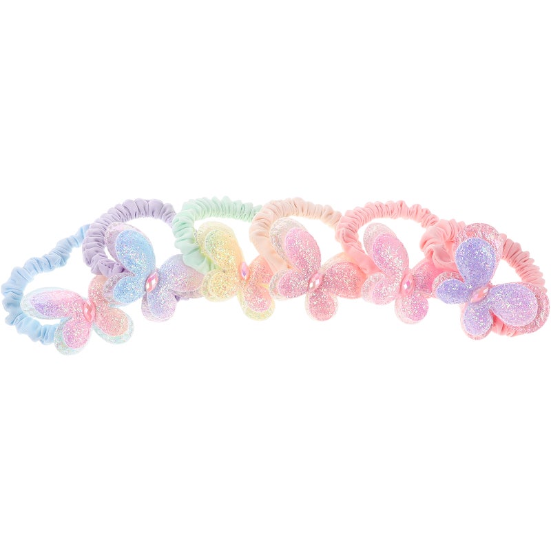 6pcs Toddler Hair Ties: Butterfly Glittering Elastic Hair Bands For Baby Toddler - Baby Accessories For Festival & Daily Wear - Image 1