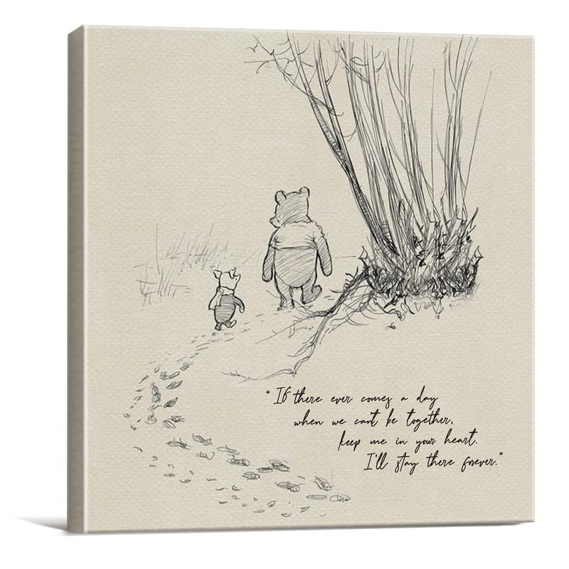 Dolimifa Classic Winnie the Pooh Wall Art Decor If There Ever Comes a Day Quote Canvas Painting Pictures Framed Print Sign Artwork Ready to Hang for Home Nursery 8x8 Inch - Image 2