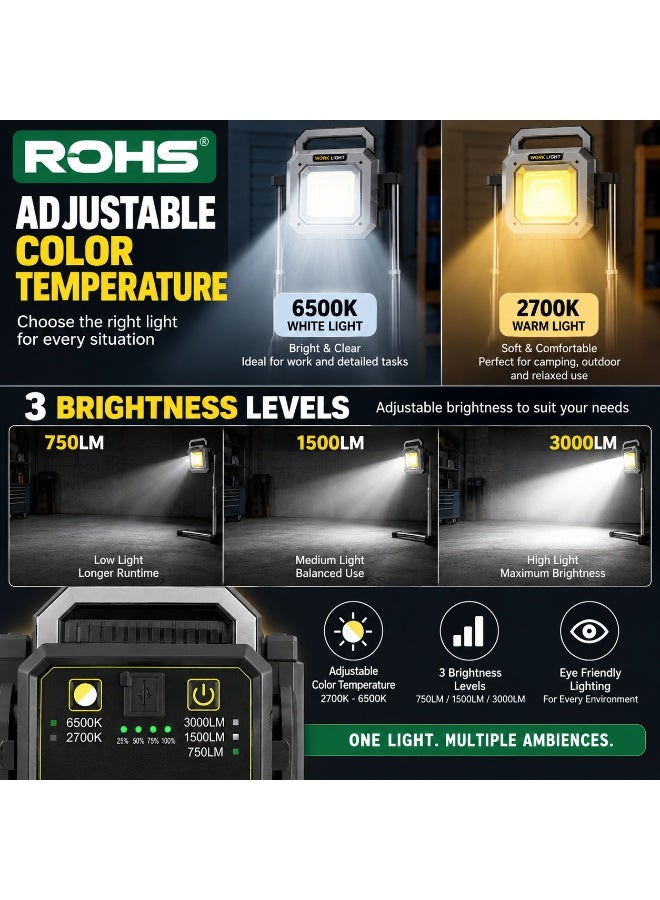 روهز كشاف ROHS LED ضد الماء IP67 بقوة 3000 لومن وبطارية 9000mAh قابل لإعادة الشحن مع قاعدة تلسكوبية 120 سم ودوران 360 درجة - Image 5