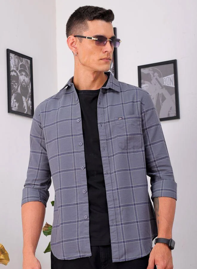 ذا انديان كراج كو Men Slim Fit Checkered Full Sleeves Cutaway Collar Casual Shirt