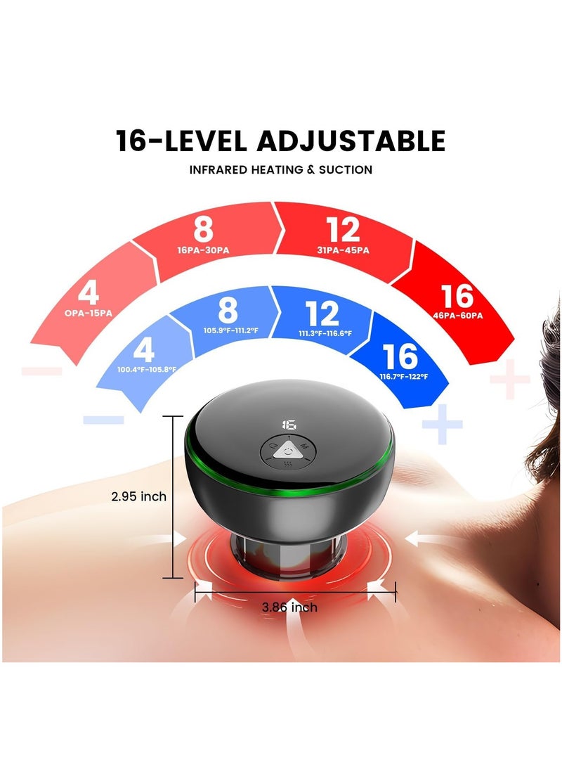 KASTWAVE مجموعة العلاج بالحجامة الكهربائية الذكية مع الضوء الأحمر، جهاز الحجامة الديناميكي، مدلك السيلوليت 4 في 1، مجموعة العلاج بالحجامة بالشفط، 16 مستوى من الحرارة والشفط (أسود) - Image 3