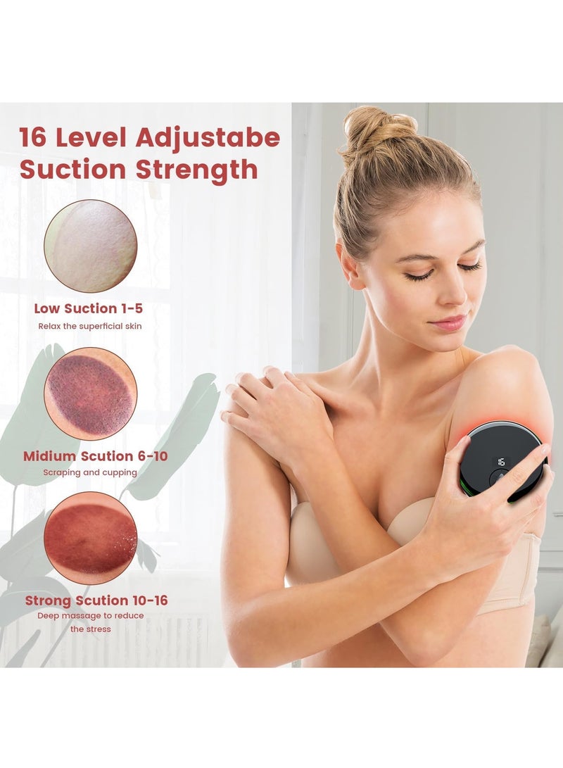 KASTWAVE مجموعة العلاج بالحجامة الكهربائية الذكية مع الضوء الأحمر، جهاز الحجامة الديناميكي، مدلك السيلوليت 4 في 1، مجموعة العلاج بالحجامة بالشفط، 16 مستوى من الحرارة والشفط (أسود) - Image 2