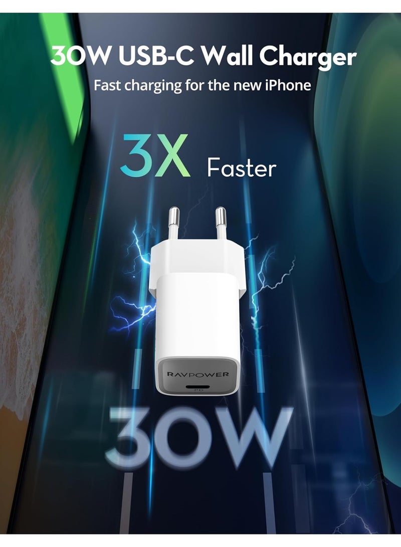 RAVPOWER RP-PC1056 30W PD GaN Wall Charger - White - Image 2